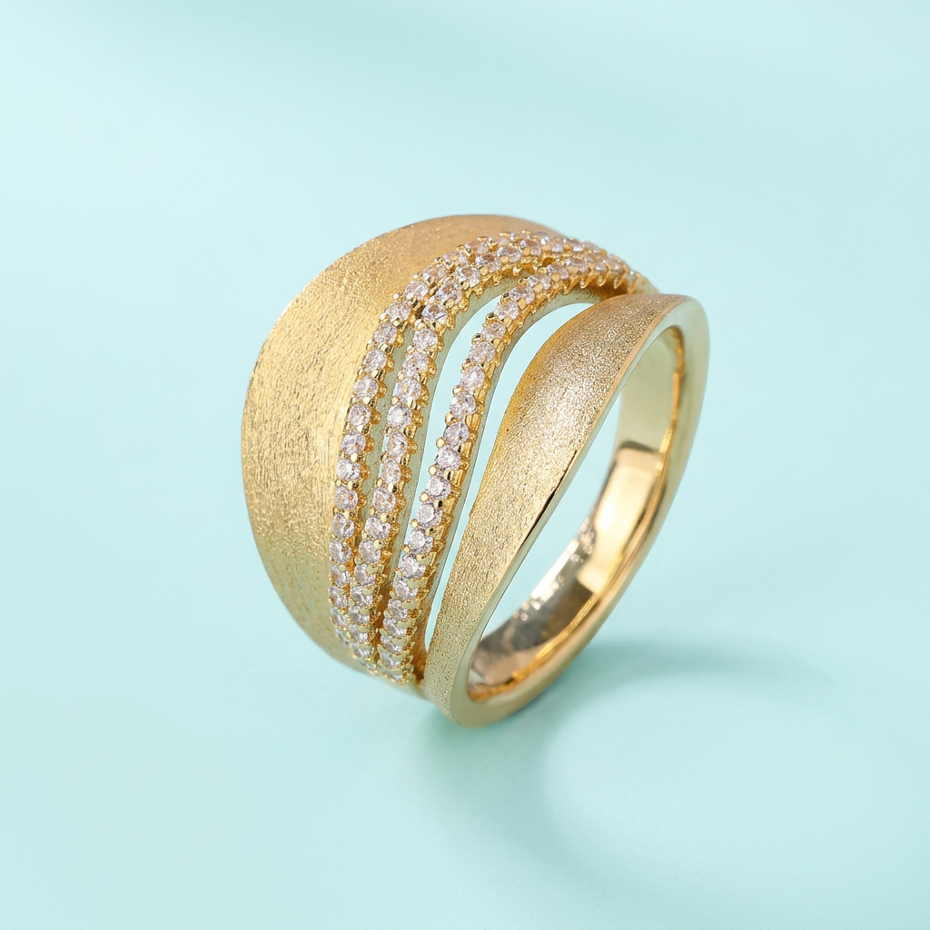 Angled view of cubic zirconia wave ring