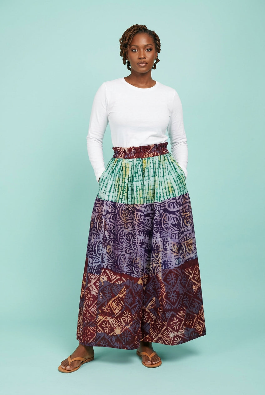 Zahara Tiered Batik Maxi Skirt on model
