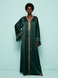Zainab Emerald Satin Abaya on model
